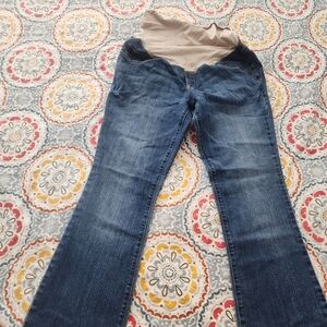 Old Navy Blue Maternity Flare Jeans with Tan Panel